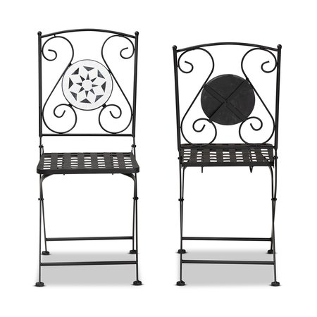 Baxton Studio Julius Contemporary Black Finished Metal and Multi-Colored Glass Outdoor Dining Chair, PK2 206-2PC-12129